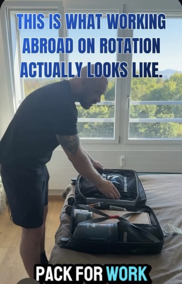Daniel packing his suitcase for a work rotation abroad